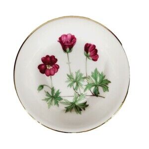 Royal Kent England Trinket Plate Dish Vtg Floral Pink Gold Trim 3.5in Poppy